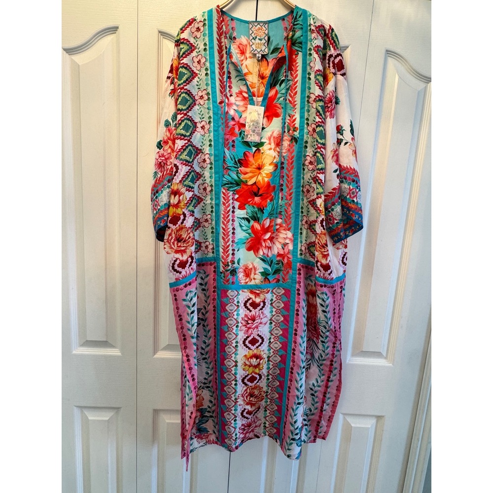 Johnny Was Jey Kaftan Dress Renata Floral Boho Midi Multi Color C34826-4 New S